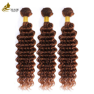 品質  Peruvian Hair Deep Curl Copper 33# Brown color virgin Human Hair weft Bundles 工場