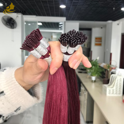 Wholesale Cuticle Aligned I Tip Human Hair Extensions Burg And 99J Color Straight Hair Extensions