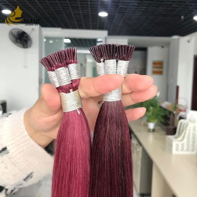 Wholesale Cuticle Aligned I Tip Human Hair Extensions Burg And 99J Color Straight Hair Extensions